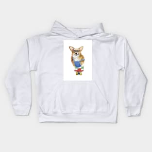 Hipster corgi skater Kids Hoodie